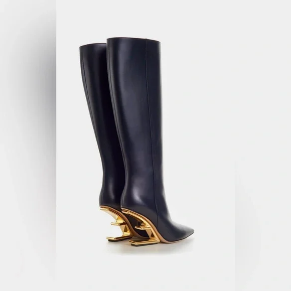 Fendi Calfskin F-Heel Tall Boots -
Black - Picture 7 of 7